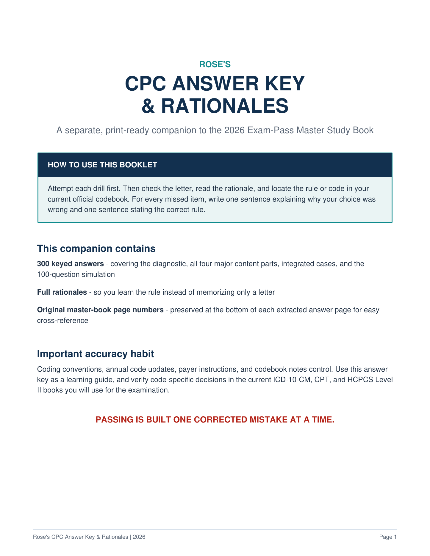 Rose's CPC Answer Key and Rationales preview
